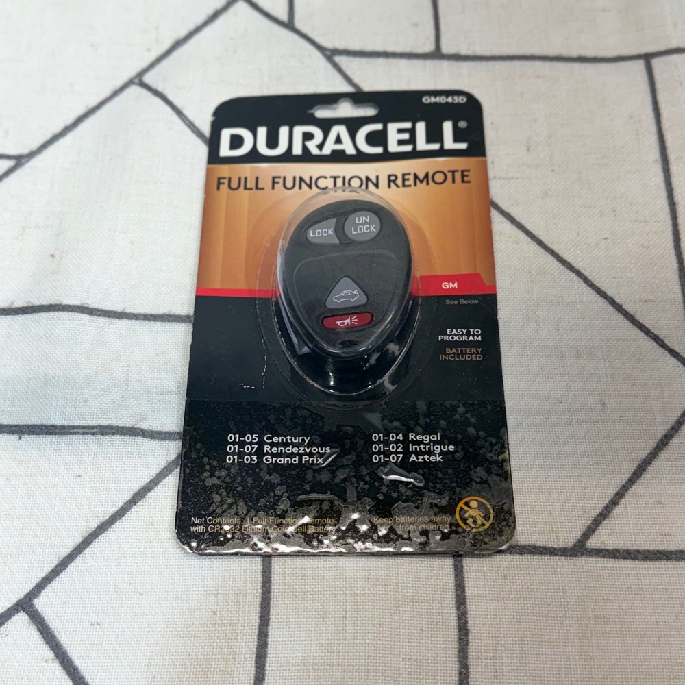 Duracell GM043D Keyless Entry Remote GM Black 4-Button Fob Replacement